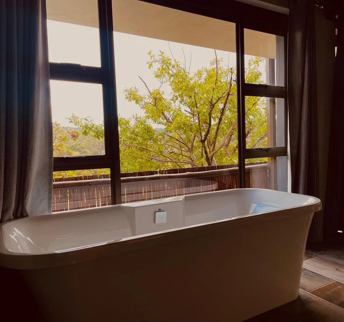 Bedroom interior with leopard artwork