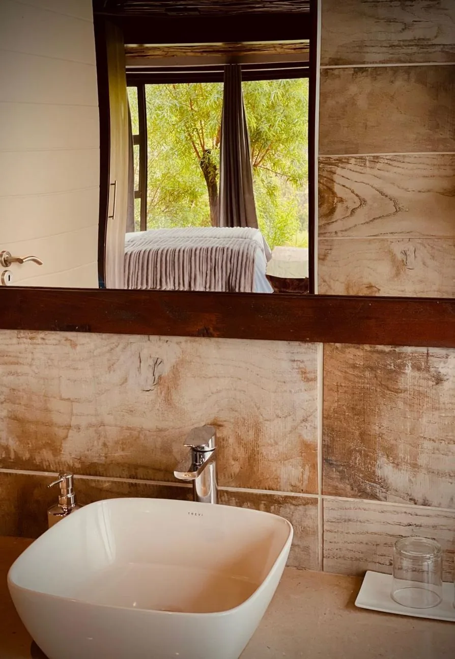 Freestanding bath with bush view