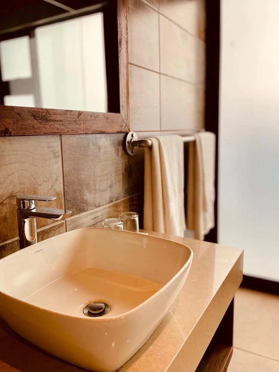 Bathroom with leopard art